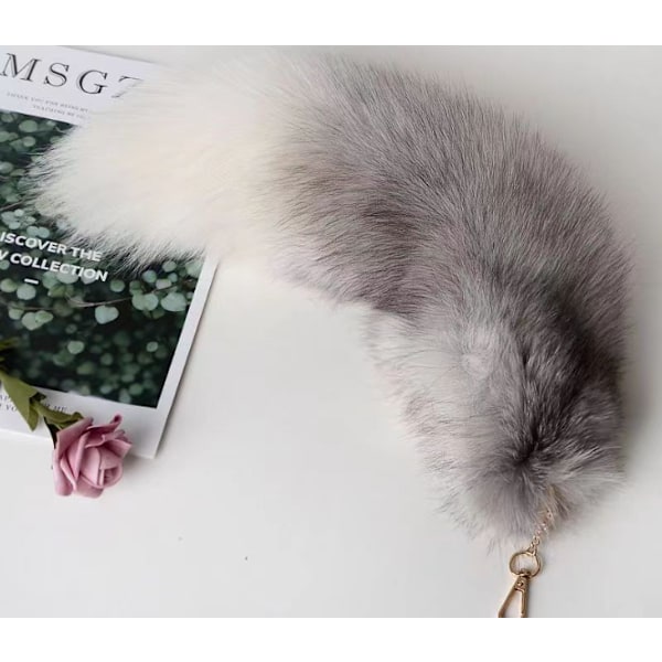 Plush-hännäinen kettu avaimenperä, karvainen eläimen hännän avaimenperä, 40 cm eläimen hännän avaimenperä - Jindao kettuhännän avaimenperä silver