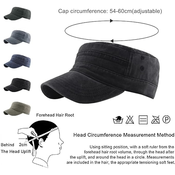 Militärkepsar för män och kvinnor klassiska justerbara slitna hattar unisex 100% bomull robust solid skärm basebollkeps sol vandringshatt black