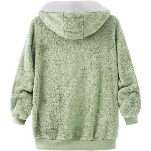 Hættejakke til kvinder, Teddy Fleece-frakke, Overgangsjakke med hætte og lommer, lynlås, efterår, vinter, plysjakke, fleecejakke, vinter L D Green