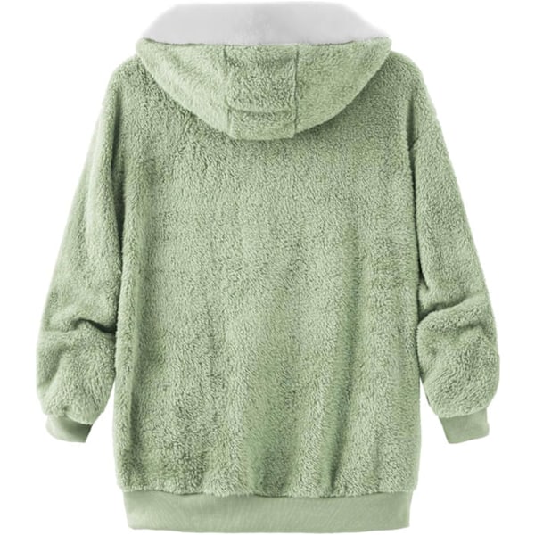 Hettejakke Dame Teddy Fleece Frakk Overgangsjakke med Hette med Lommer Glidelås Høst Vinter Plysj Jakke Fleece Jakke Vinter 3XL D Green