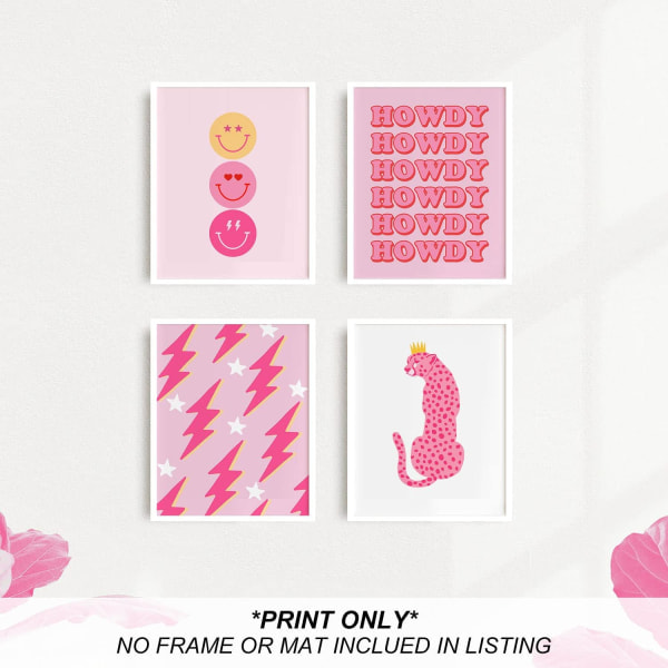 Preppy rumsdekor estetisk rosa vit väggkonst för tonårsflickors sovrum rosa college sovsal affischer trendig väggdekor (ORAMAD 8x10in)