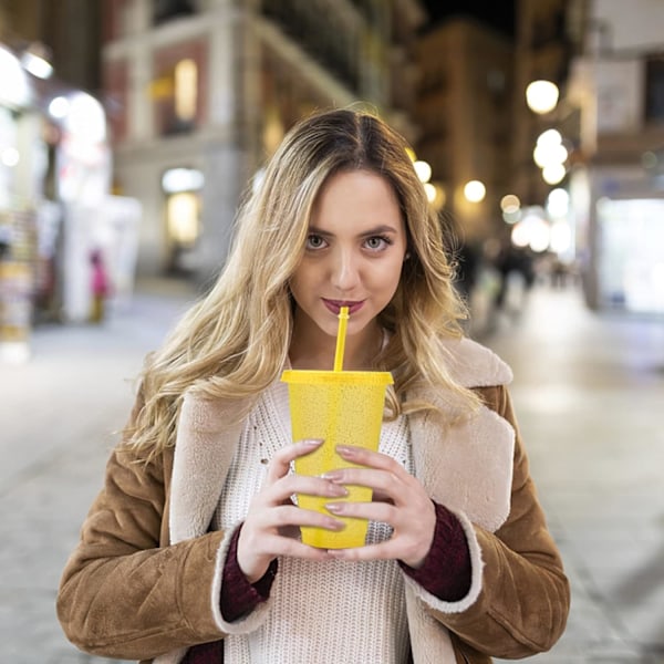 Återanvändbara Plastkoppar 5 St Drinkware Tumlare Färgade Akrylkoppar Tumlare med Lock och Sugrör Plast Bulk Isade Plast Kalla Vatten Tumlare Isade 710ml B