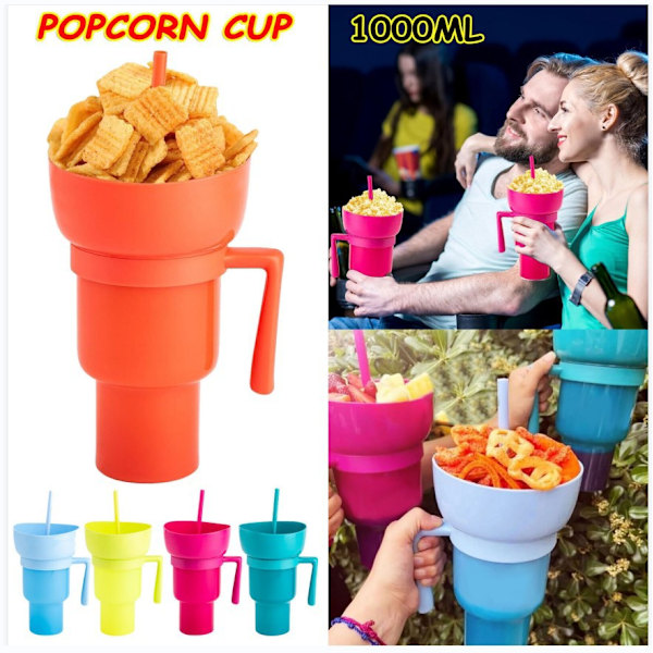 Snackskopp, högkvalitativ stadionkopp, 2-i-1 kopp för snacks och drycker, återanvändbar skål