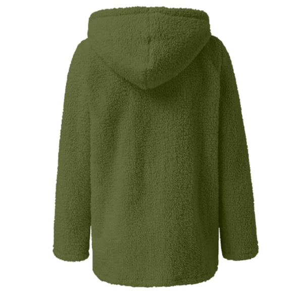 Dame Plysjakke med Hætte Fluffy Fleece Hættetrøje Top Vinter Varmt Casual Hærgrøn Farve 3XL Army Green 3XL