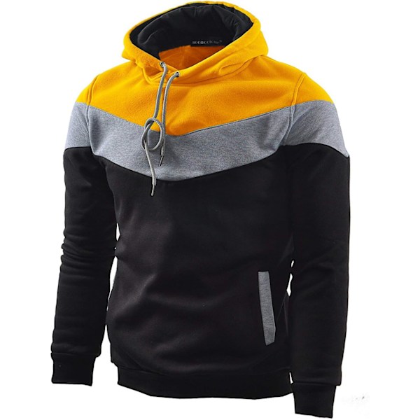 Herre Nyhed Farveblok Hoodies Hyggelig Sport Outwear #0225_black XL