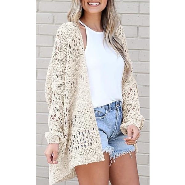 Häcklad Kimono Bohemisk Långärmad Lätt Mjuk Oversize Cardigan