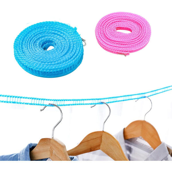 Vasketøjssnor, nylon, bærbar rejsesnor, campingsnor, stykker, pink, blå