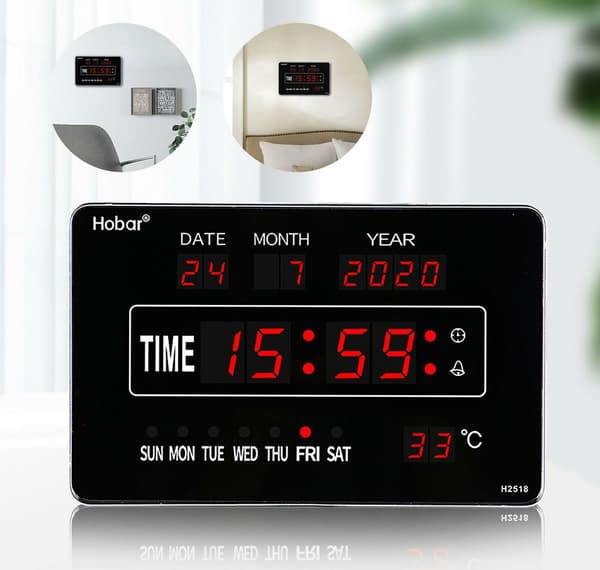 LED Digital Væg Ur Temperatur Kalender med Dato