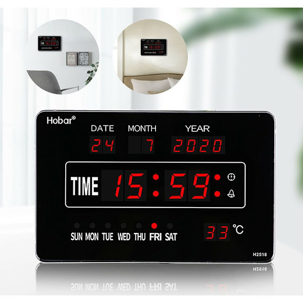 LED Digital Väggklocka med Temperatur, Kalender och Datum
