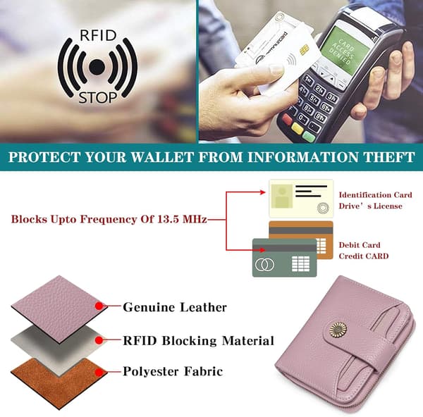 Plånböcker för kvinnor Äkta läder Liten Bifold Kompakt Damplånbok med RFID-skydd Lavender