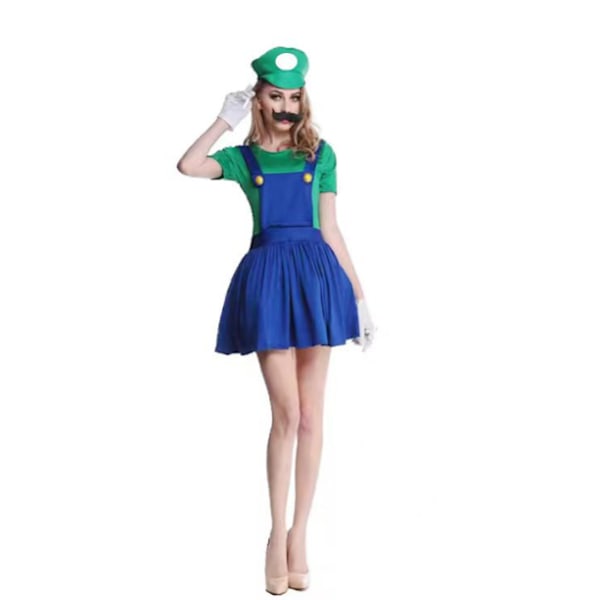 Barnens Super Mario Luigi Bros Cosplay Dräkt Kostym Adult female green L:165-170CM