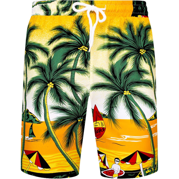 Herre Hawaii-skjorte og shorts sett Regular Fit Kort Ermet Casual Funky Strand Flamingo Skjorte Sett M Yellow Beach