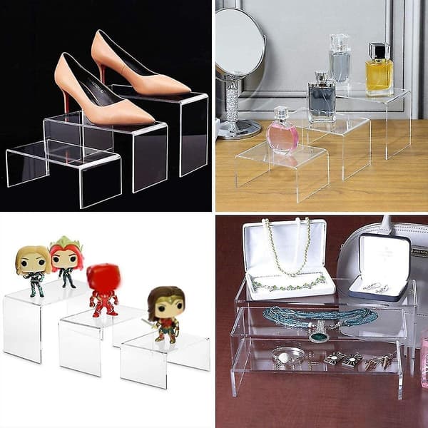 Akryl Display Risers, Klare Rektangel Stande Hylde til Display 6 stk