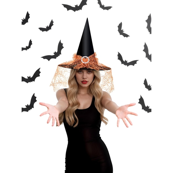 Noitavihdin Hattu Naisille, Verkko-Pitsi Hieno Pukeutumisen Noita-Asun Tarvike Cosplay-Juhliin Orange Lace