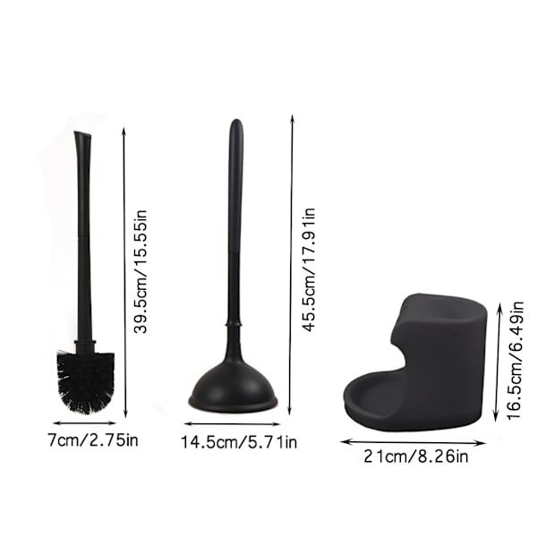 Oalette Toalettborste och Toalettpropp Kombo för Badrumsrengöring, Vit, 1 Set Black