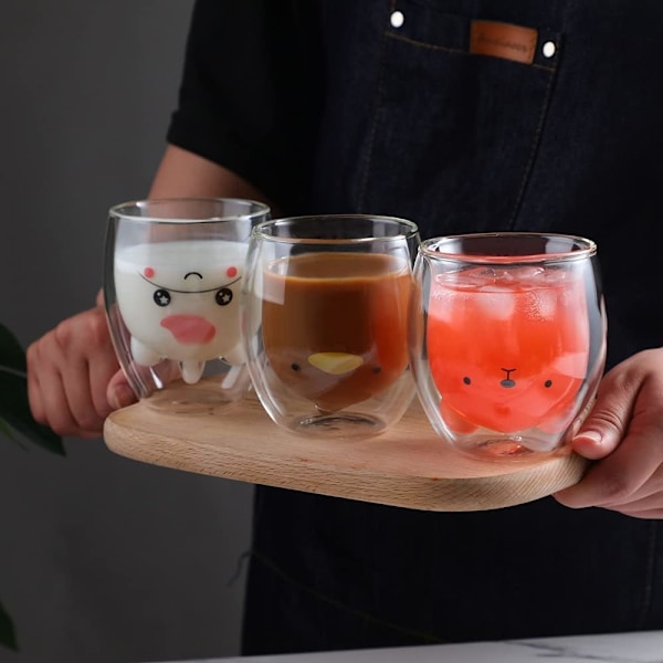 Bjørnekop Søde krus til kvinder Glas Dobbeltvægget isolerede glas Espresso kop, Kaffe kop, Tekop, Mælkekop, Bedste gave Unicorn