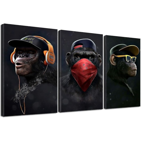 Wise Monkeys Canvas Print Canvas Malerier for Stue Moderne Hjemmeinnredning 30x50cm 3 Stykker, Kun Én Lerretsvase