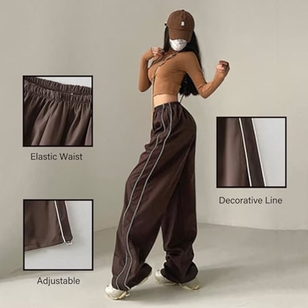 Brune loose cargobukser for kvinner med høy midje bukser med rett ben /S brown S