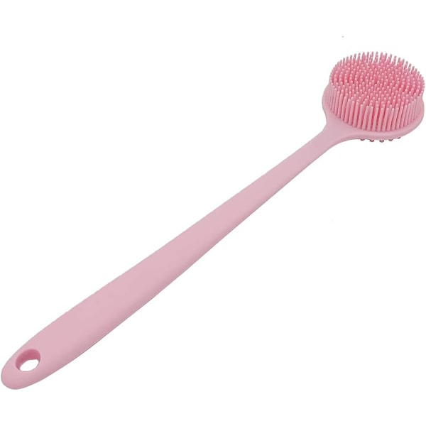 Silikon ryggbørste for dusj, myk badebørste med langt håndtak (rosa) Pink