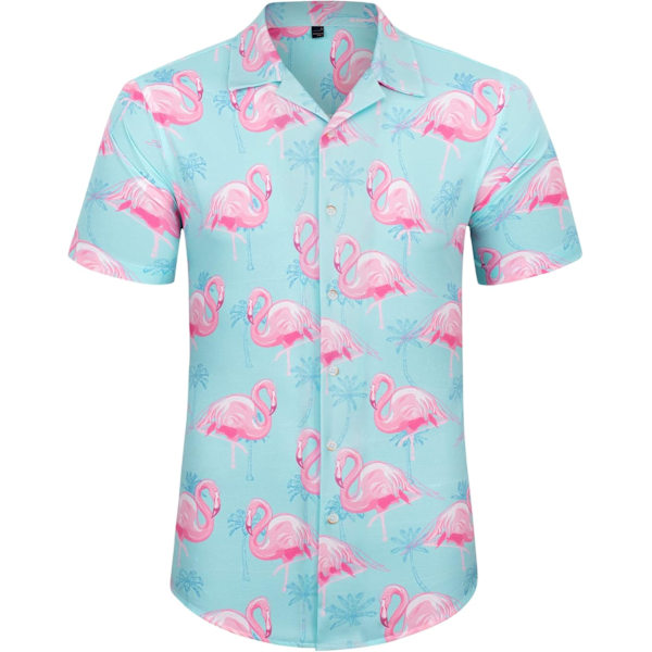 Herre Hawaii-skjorte og shorts sett Regular Fit Kort Ermet Casual Funky Strand Flamingo Skjorte Sett XXL Light Blue Flamingo