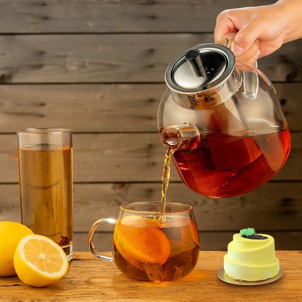1500 ml tekande, der er sikker til komfur med si, borosilikatglas vandkande, klar tekande til løs te, varmt/iskoldt vand, juice og drikkevarer