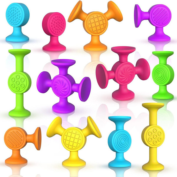 Fat Brain Toys Deluxe Sæt - 12 Store Tilfældige Farvede Sugkopper Byggelegetøj, Sugkopper Badelegetøj, Sanse Legetøj til Børn fra 3 År og Op