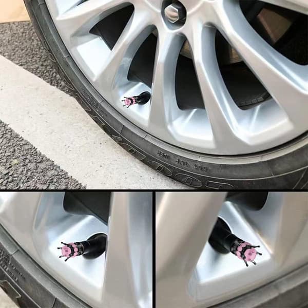 Dækventilhætte, 4 stk. håndlavede bling-rhinsten-bildækventilhætte, støvtæt dækventilhætte Black/Pink