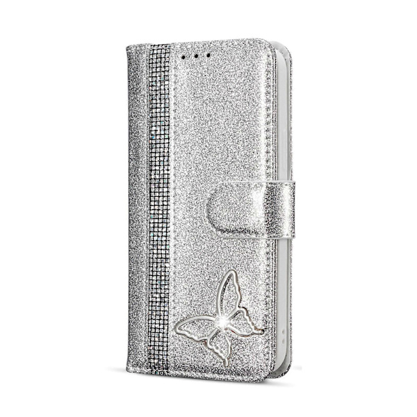 Glitterpulver Sommerfugl Lær Telefondeksel For iPhone 15 Plus