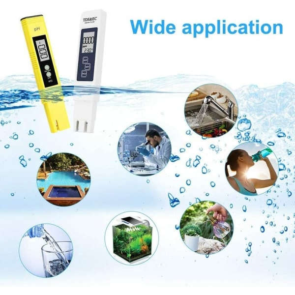 Svømmebasseng PH-tester Elektronisk 4-i-1-meter Vannkvalitetstester (hvit tds-penn + gul ph-måler) vit