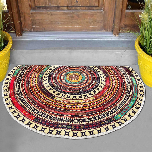 Boho Halvrund Inomhus Entrématta Dörrmattor 36x24 Tum Absorberande Halkskydd Sovrum Fram Bak Utomhus Välkommen, Bohemia Etnisk Stil Mönster