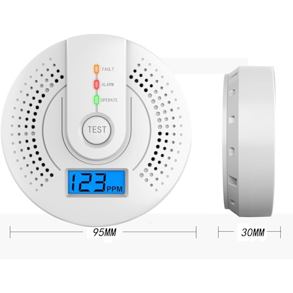 Kulmonoxidalarm, CO-detektor med LED-display, CO-alarmer til overvågning af hjemmets sikkerhed, katastrofeberedskab (AA-batteri medfølger ikke)