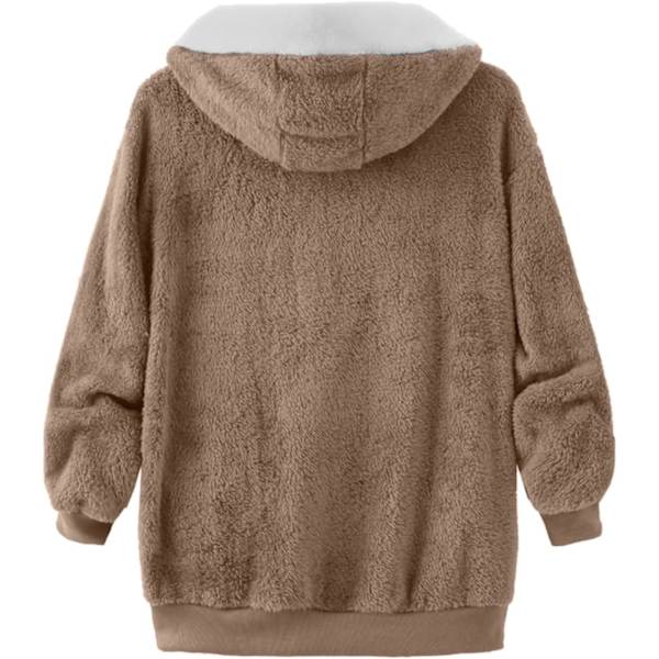 Hættejakke til kvinder, Teddy Fleece-frakke, Overgangsjakke med hætte og lommer, lynlås, efterår, vinter, plysjakke, fleecejakke, vinter XL B Khaki