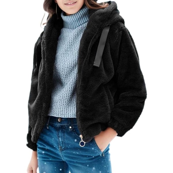 Sort flanneljakke til kvinder Ensfarvet vinterfrakke /L black L