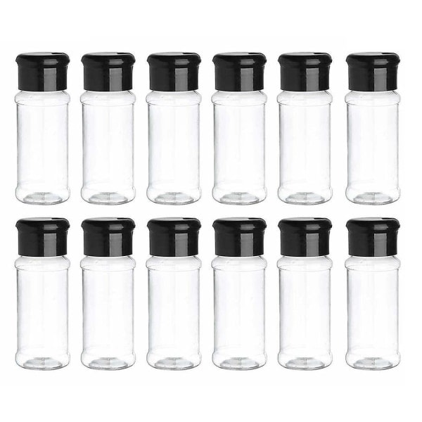 12-pack plastburkar för kryddor med lock, 100 ml kryddförvaringsbehållare flaska kryddburkar