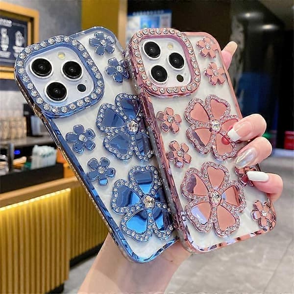 Rhinestone Blomst Elektroplettering TPU Telefoncover til iPhone 14 Pro