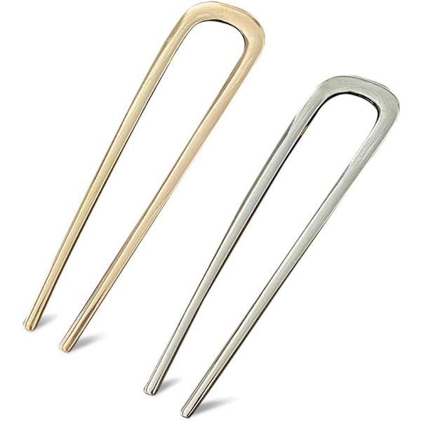 2 färger Plus-Size Vintage Metall U-formade hårnålar för längre och tjockare hår, Metallhårgaffel, Updo-hårpinnar, Metallhårpinnar (2 färger)
