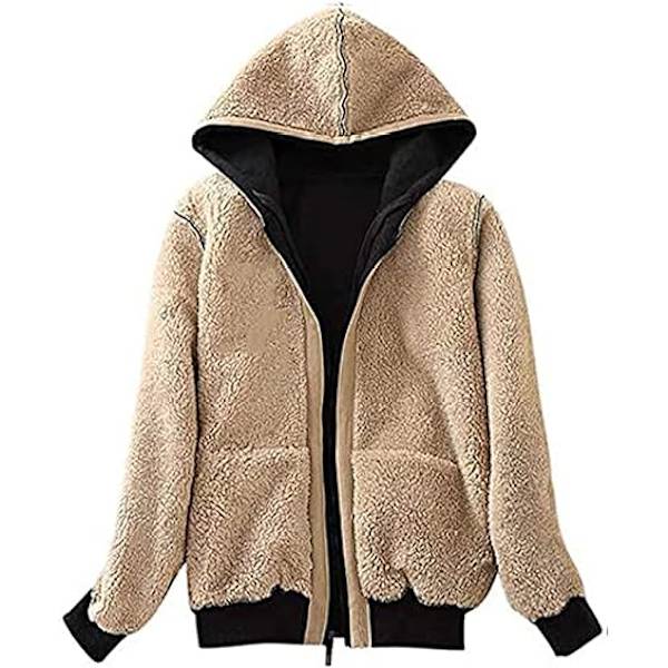 Dame Casual Vinter Varm Tyk Sherpa Fleece Jakke Fuld Lynlås Hættetrøje Sweatshirt til Kvinder...