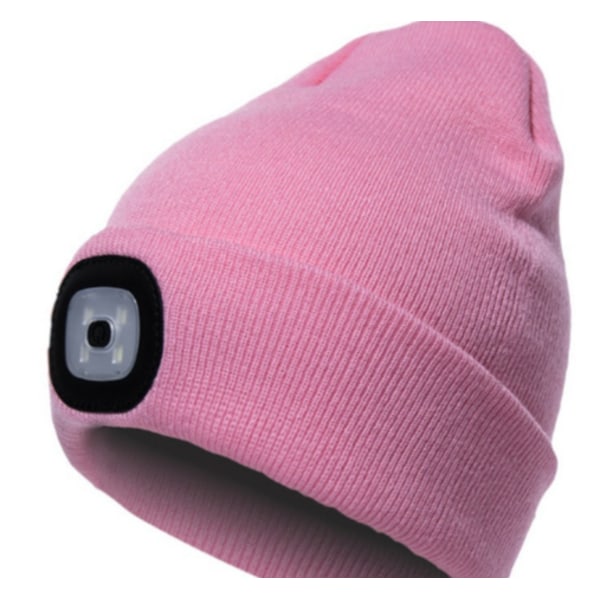 Strikket lue med LED-lys, lysende lue, nattfiske lue med lys pink