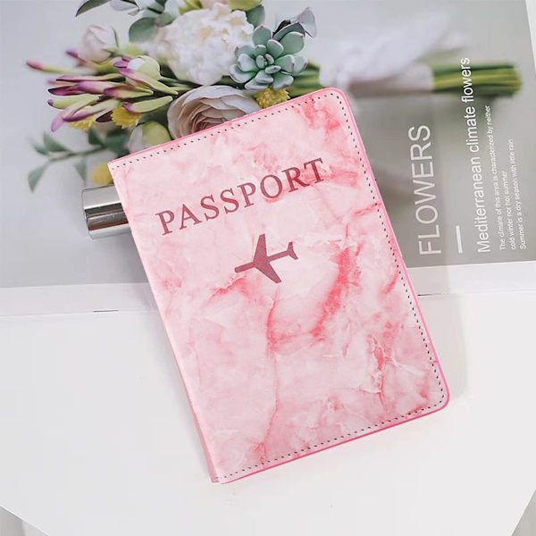 Passdeksel, Passomslag, Passdeksel med RFID-blokkering, Passholder for kvinner og menn (Rosa)