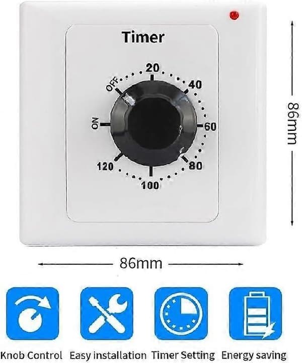 120 Min Timerbryter, AC 220V 15A Intelligent Mekanisk Nedtellingstimer Socket Tidsbryter 86 Panel Timer Kontrollknapp