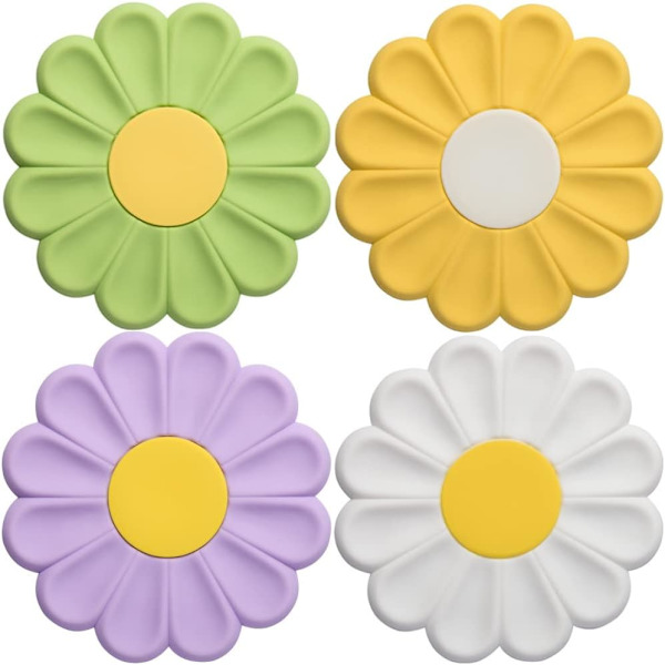 4-osainen silikonialusta, lämmönkestävä Daisy-alusta, liukumattomat kuumat alustat juoma-alustat kuumille astioille, lautaselle, kahville, mukeille, kupille