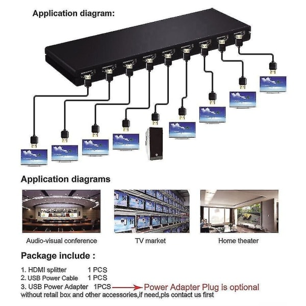 8-Port 1-ind-8-ud 1x8 HDMI Splitter Audio Video 1080p Hub til HD HDTV 4k 3d Dvd lin