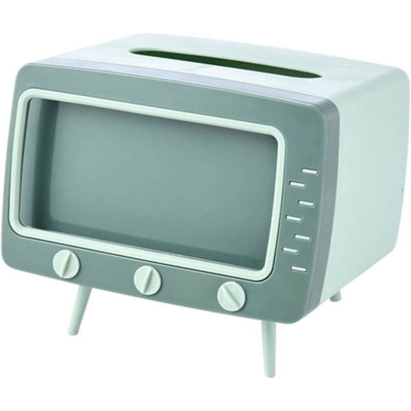 TV-formad servettbehållare med mobilhållare, multifunktionell arrangör, pappersdispenser, bordsdekoration för kök, sovrum, kontor. green