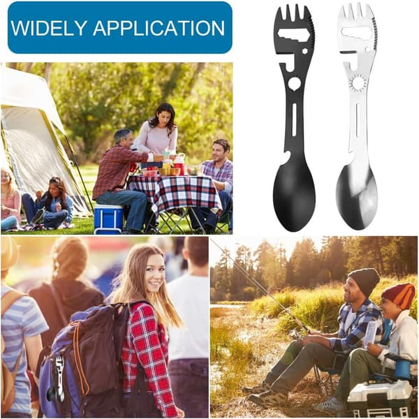 2 stk. Camping Bestik Sæt, Rustfrit Stål Ske og Gaffel