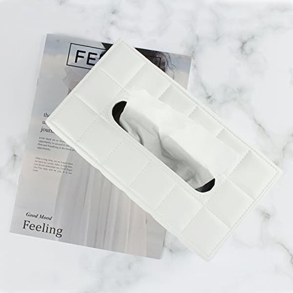 Kunstlæder Vævsæske Vævsdispenser, 25*14*9.5cm (Hvid)