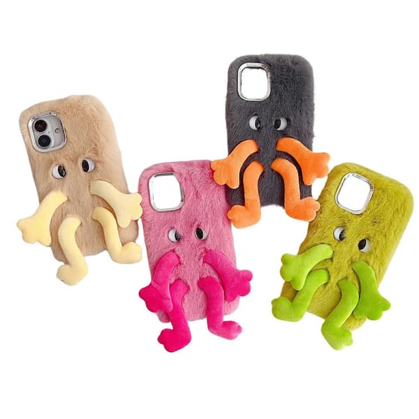 Fluffy telefoncover med lange ben og udtryksfulde øjne til iPhone 16 - Sort