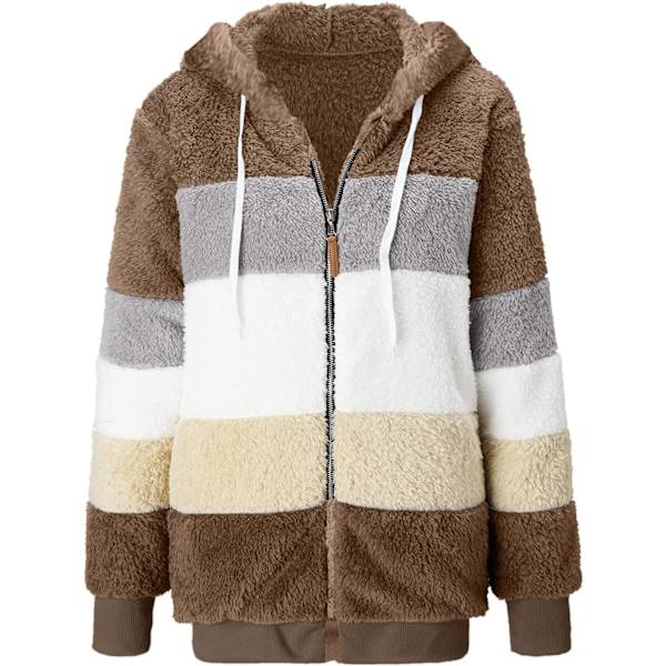 Hættejakke til kvinder, Teddy Fleece-frakke, Overgangsjakke med hætte og lommer, lynlås, efterår, vinter, plysjakke, fleecejakke, vinter 4XL J Khaki