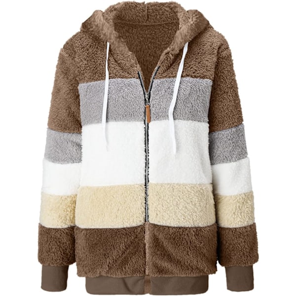 Hettejakke Dame Teddy Fleece Frakk Overgangsjakke med Hette med Lommer Glidelås Høst Vinter Plysj Jakke Fleece Jakke Vinter 4XL J Khaki