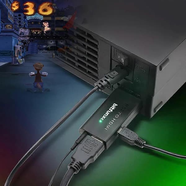 Bitfunx PS2 til HDMI-kompatibel adapter 3,5 mm lyd- og videokonverter for SONY Playstation 2 PS2 PS3-konsoll