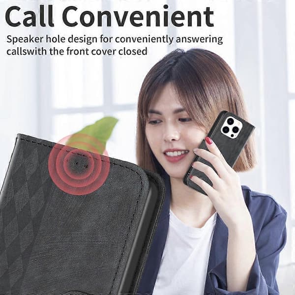 For iPhone 15 Pro Max Rombe-preget PU-Lær Veske Stativ Lommebok Telefondeksel